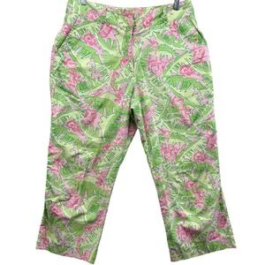 Lilly Pulitzer Monkey Music Pants Womens 8 Pink Green Cropped Capri Fun Tropical